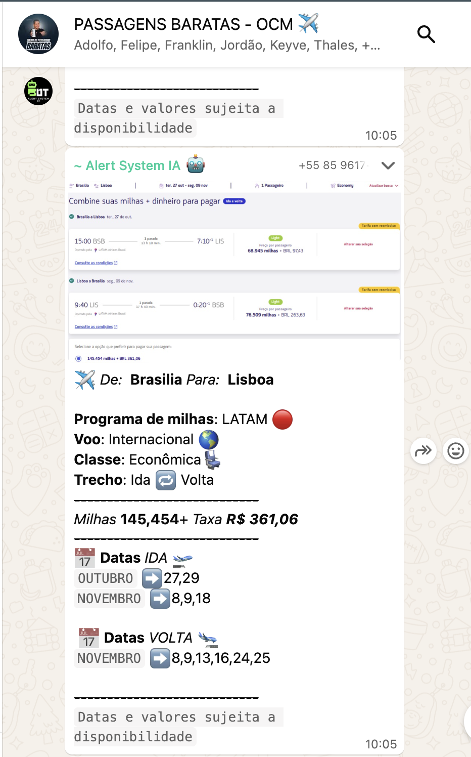 Print 4 do grupo de alertas de passagens