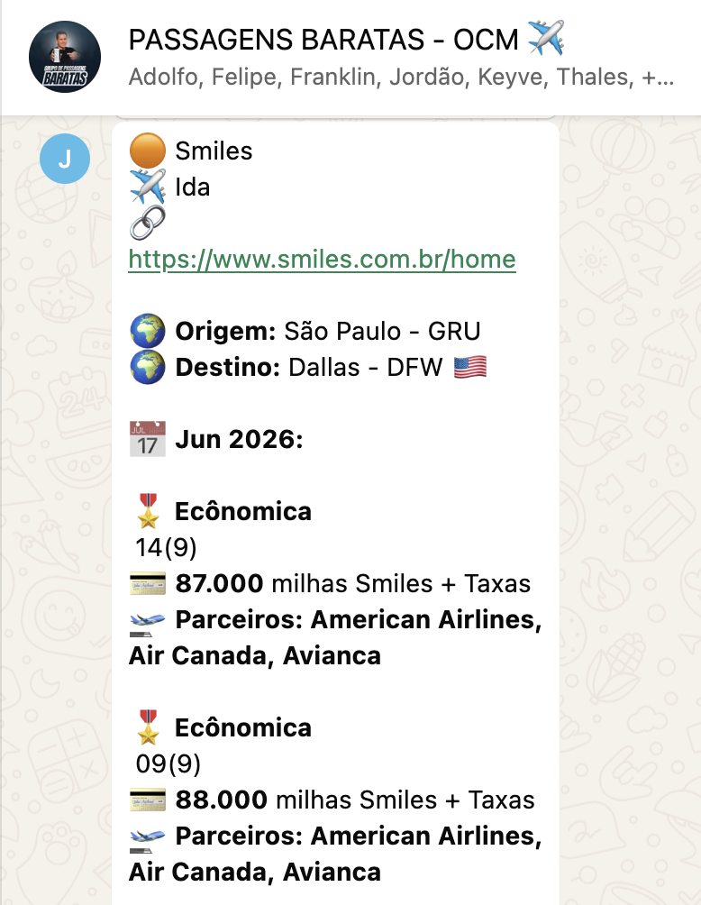 Print 10 do grupo de alertas de passagens